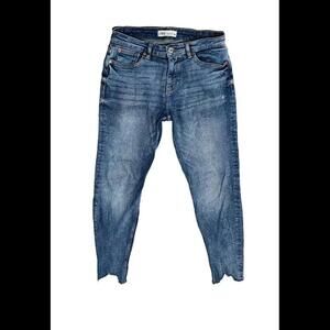 Zara Jeans Size 6 Skinny Raw Hem Distressed Stretch Mid Rise Dark